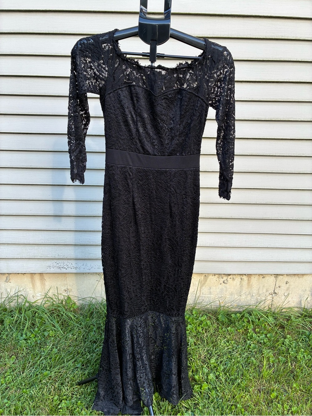 Black Floral Lace Off-shoulder Mermaid Dress Asymmetrical Fishtail Hem Maxi S